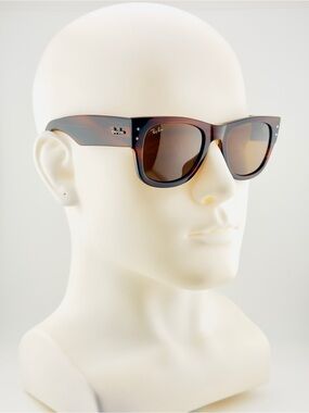 Ray-Ban Mega Wayfarer Sunglasses RB0840S Polished Striped Havana Brown Lenses